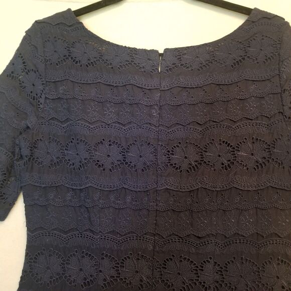 Banana Republic 4 Dress Knee Length Navy Blue Lace 100% Cotton Preppy Bohemian - Picture 10 of 11